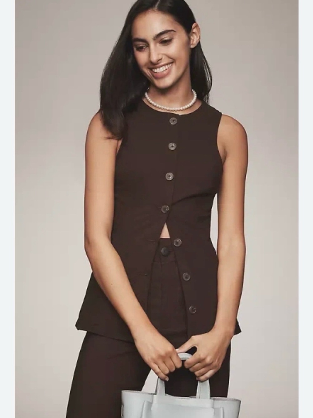 NWT Maeve / Anthropologie Sleeveless Brown Button-Front Knit Top